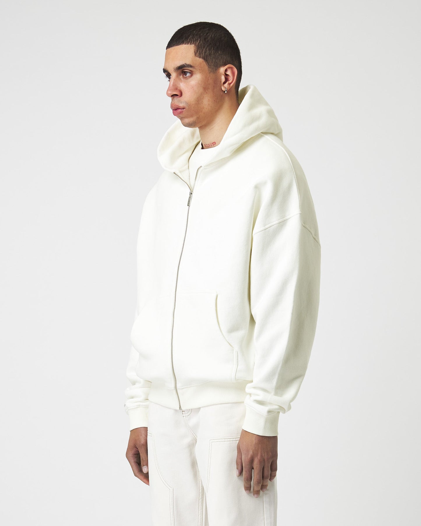 Heavy Off White Basic Zip Hoodie