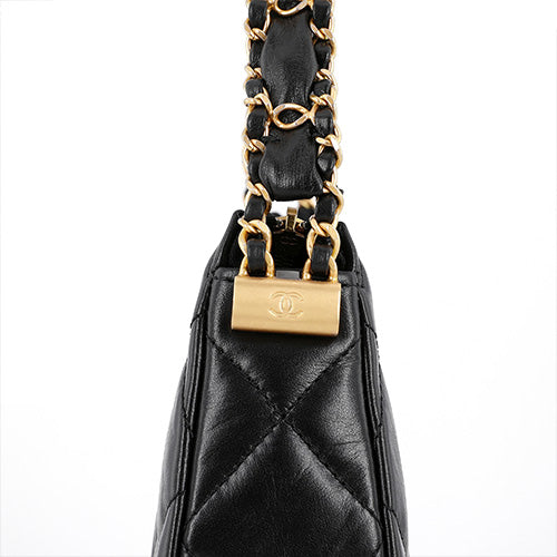 23K cowhide underarm bag Hobo bag portable shoulder bag black